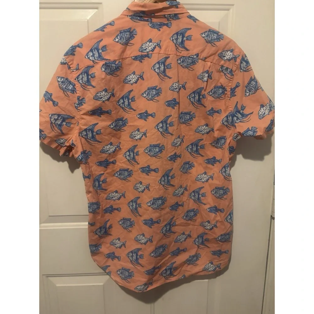 J.Crew Fish Short Sleeve Button‎ Shirt Mens Cotton Coral Orange Tropical Size Lg